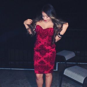 B. Darlin Red and Black Strapless Dress